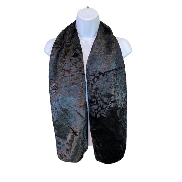 Vintage Black Velvet Burnout Scarf – Floral Gothic Boho Wrap - Picture 1 of 8